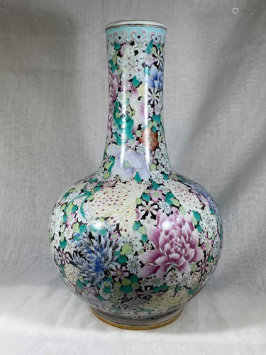 Chinese Famille Rose Milifloral Porcelain Vase