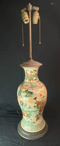 Chinese Famille Verte Porcelain Vase Lamp