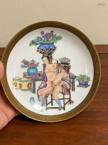 Chinese Famille Rose Porcelain Dish with Erotic …