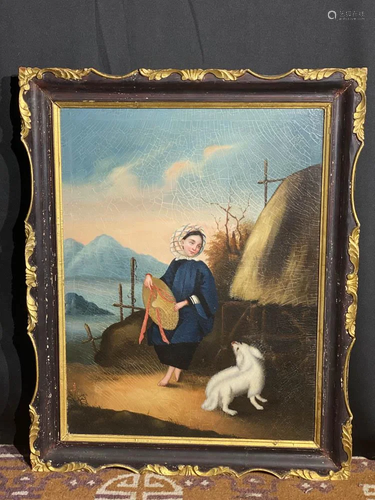 Chinese Export Painting - Women with Dog