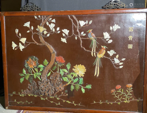 Large Chinese Lacquer Panel with Floral …