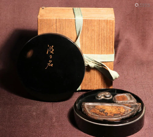 Japanese Round Inkstone Writing Box -Dou…