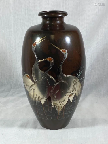 Japanese Deco Period Bronze Vase with S…