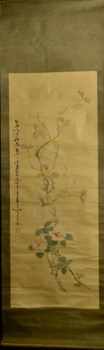 Japanese Water Color Scroll Painting - Floral