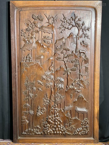 Chinese Carved Hardwood Panel of Lands…