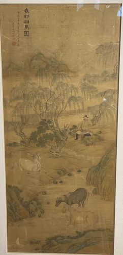 Chinese Painting on Silk - Scholar with Horse