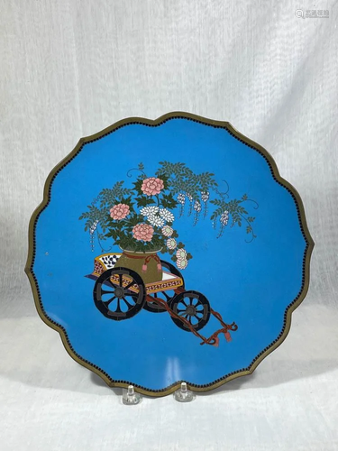 Japanese Cloisonne Charger - Flower on Wagon