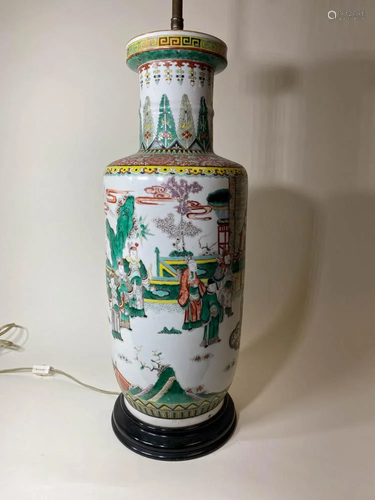 Chinese Famille Verte Porcelain Vase Lamp - War…