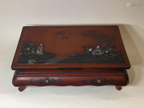 Japanese Lacquer Stand with Porcelain Scholar