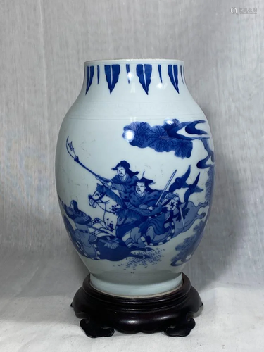 Chinese Blue White Porcelain Jar - Warrior Scene