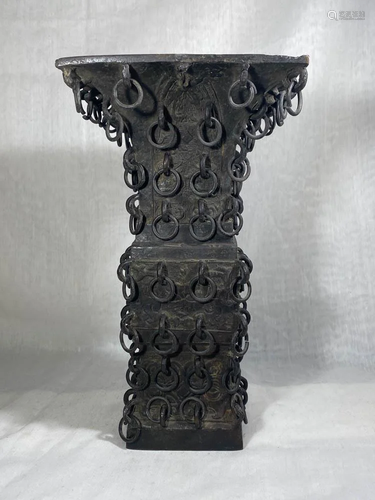 Chinese Ming Bronze Ku with Hundred Rings