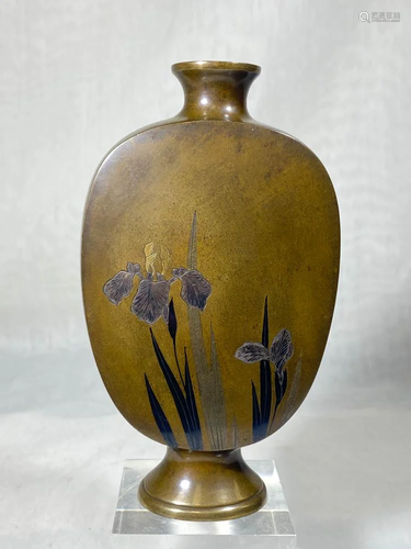 Japanese Mixed Metal Bronze Vase - Iris