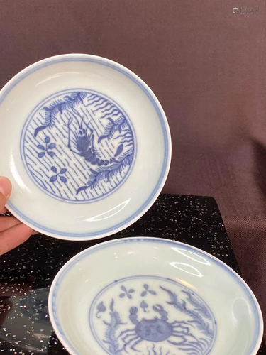 Pair Chinese Blue White Porcelain Dishes - S…