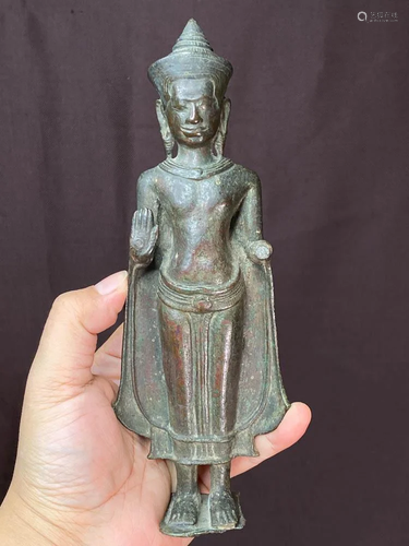 Antique Khmer Bronze Buddha of Standin…