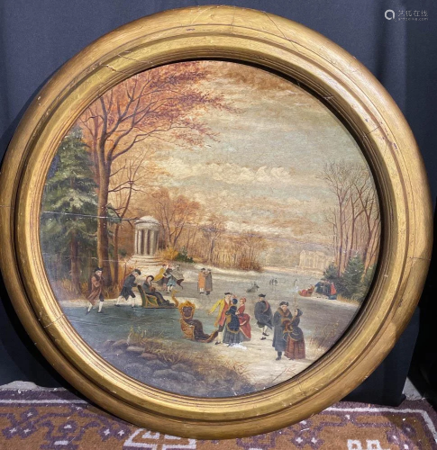 German Oil Painting on Wood Plaque Charger