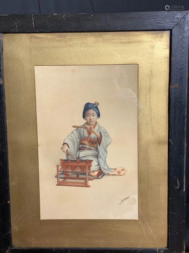 Japanese Water Color of Seated Beiji