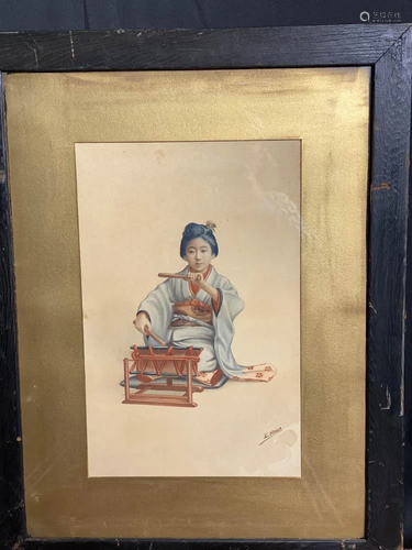 Japanese Water Color of Seated Beiji