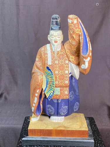 Japanese Carved Wood Priest with DÃ©cor