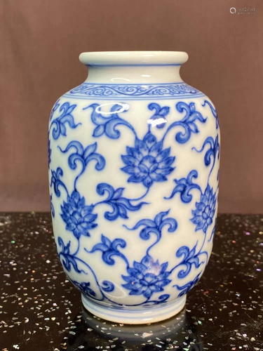 Chinese Blue White Porcelain Vase with Scrolli…