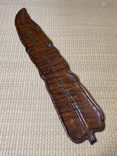 Japanese Wood Tea Tray of Leaf Shape