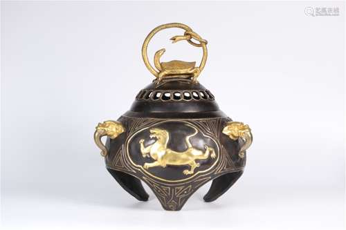 A Chinese Gilt Bronze Incense Burner