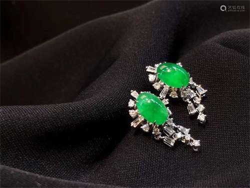 A Pair of Chinese Carved Jadeite Earrings