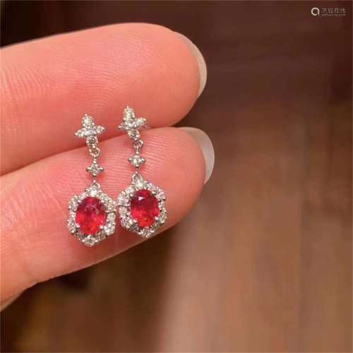 A Pair of Chinese Carved Ruby Earrings
