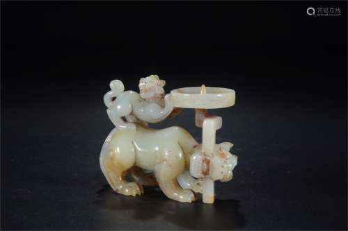 A Chinese Carved Jade Candle Holder