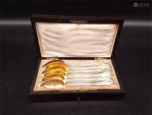 A Set of Six French Gilt Silver Coffee Spoons