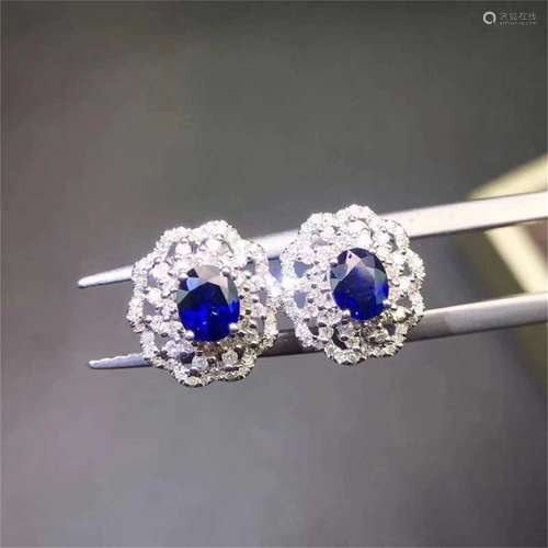 A Pair of Chinese Carved Sapphire Earrings