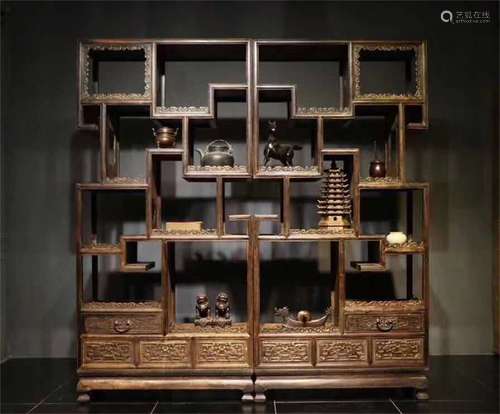 A Pair of Chinese Carved Hardwood Cabinets