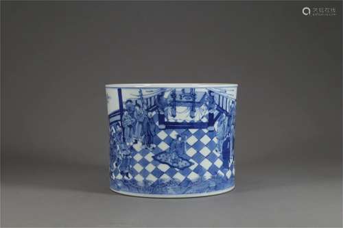 A Chinese Blue and White Porcelain Brush Pot