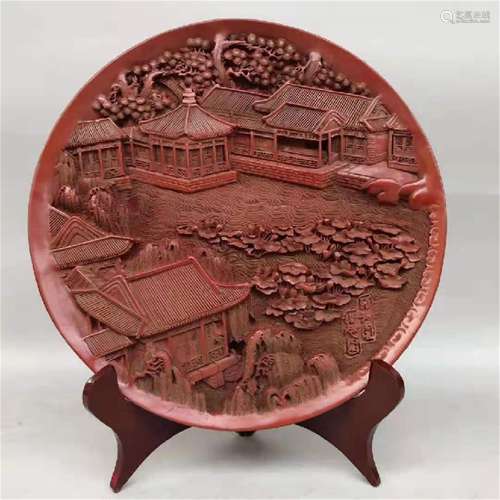 A Chinese Carved Tixi Lacquer Table Screen