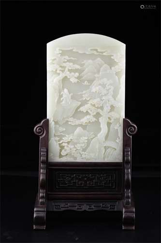 A Chinese Carved Jade Table Screen