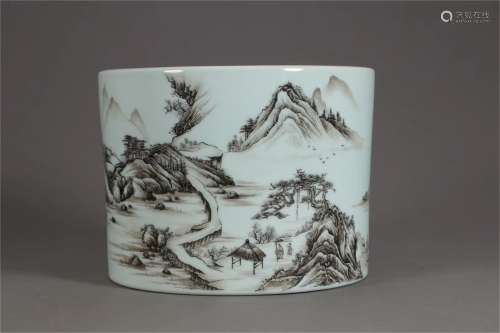 A Chinese Mo-Cai Glazed Porcelain Brush Pot