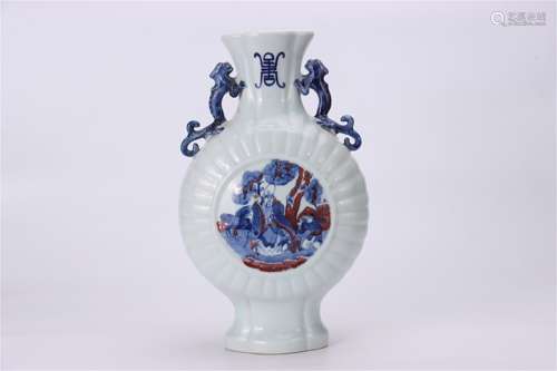 A Chinese Iron-Red Glazed Blue and White Porcelain Vase