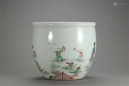 A Chinese Wu-Cai Glazed Porcelain Vat