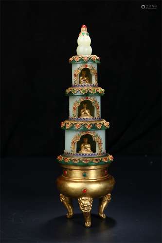 A Chinese Carved Jade Stupa