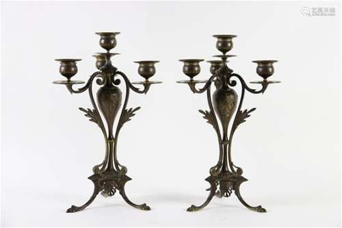 A Pair of Bronze Candle Holders