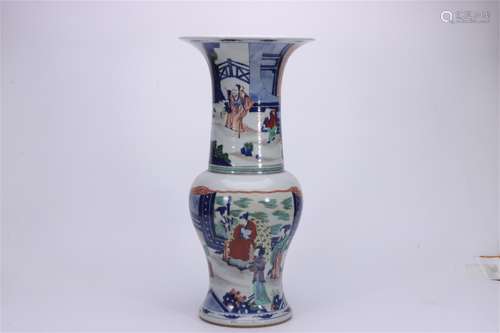 A Chinese Wu-Cai Glazed Blue and White Porcelain Vase