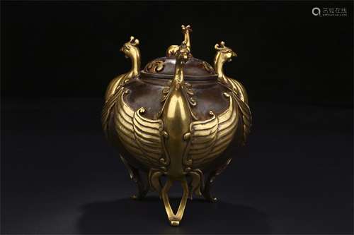 A Chinese Gilt Bronze Incense Burner