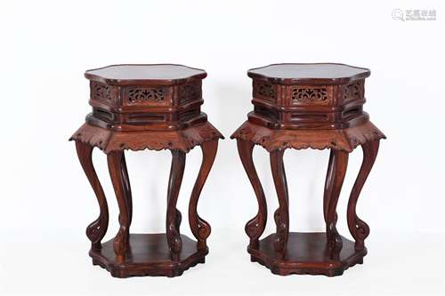 A Pair of Chinese Carved Hardwood Tables