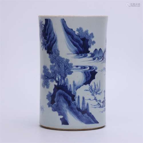 A Chinese Blue and White Porcelain Brush Pot