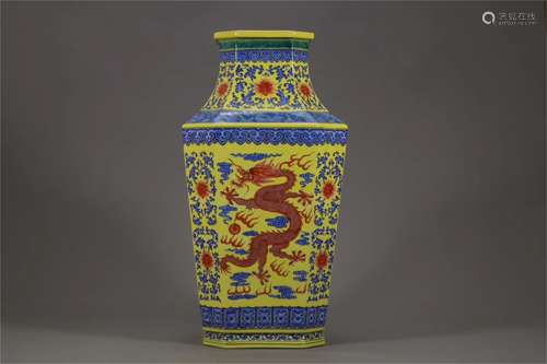 A Chinese Yellow Ground Blue and White Porcelain Vase