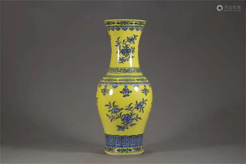 A Chinese Yellow Ground Blue and White Porcelain Vase