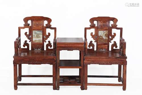 A Pair of Chinese Carved Hardwood Chairs and A Table