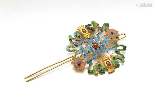 A Chinese Gilt Bronze Hairpin