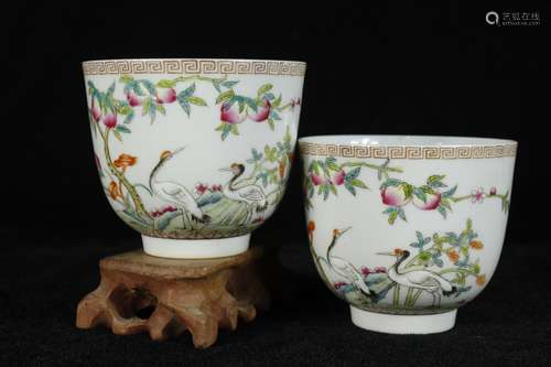 A Pair of Chinese Famille-Rose Porcelain Cups