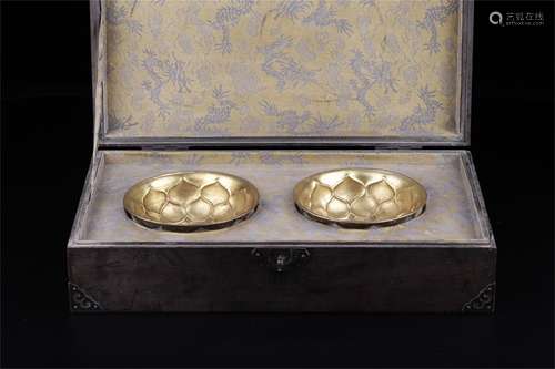 A Pair of Chinese Gilt Silver Bowls with Jade Inlaid