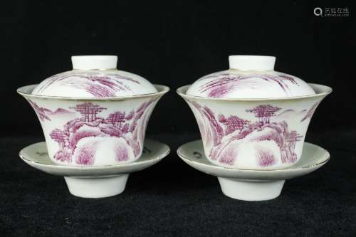 A Pair of Chinese Porcelain Tea Cups with Cover